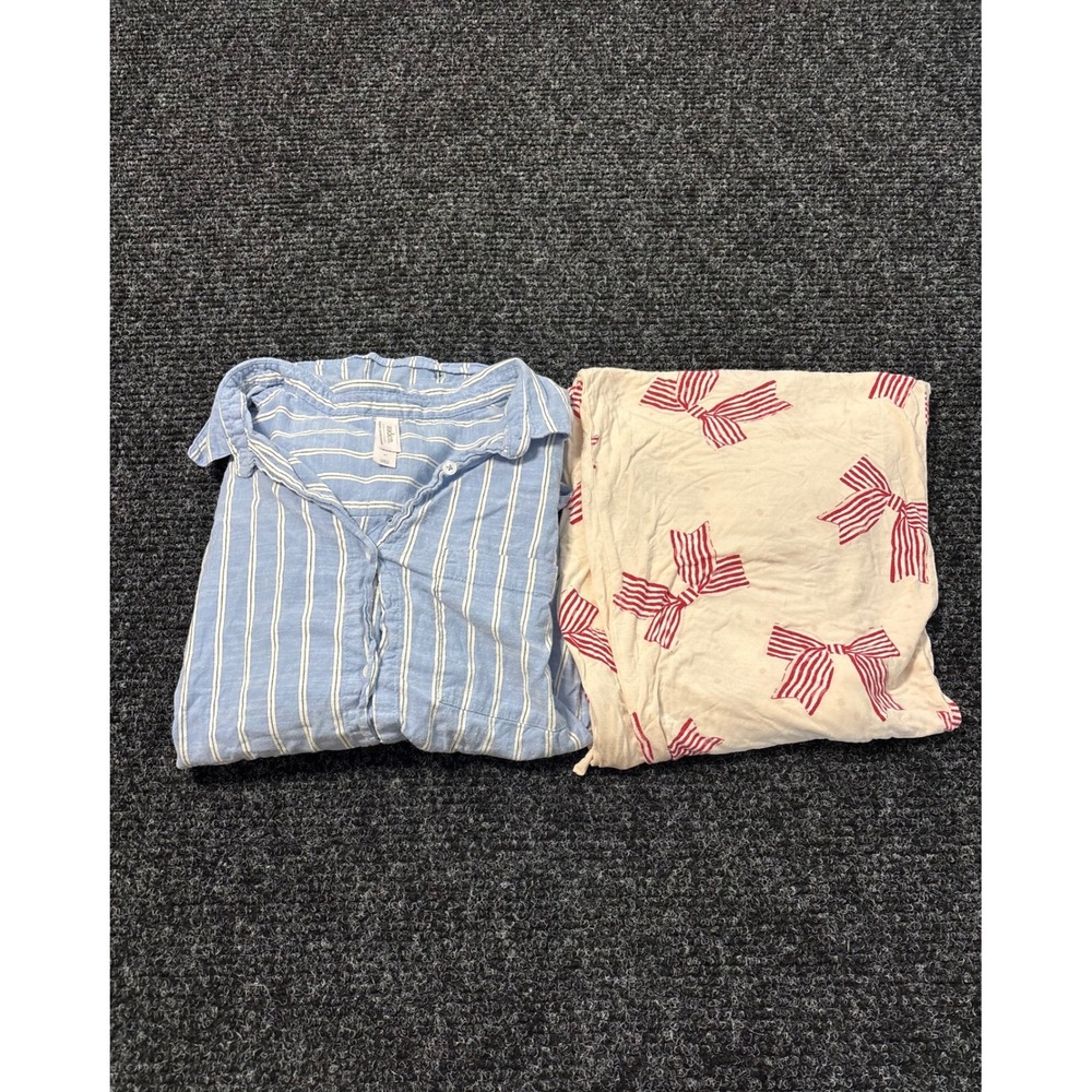 Auden Striped Pajama Top & Soma Cool Nights Bow Print Pajama Pants Set Large